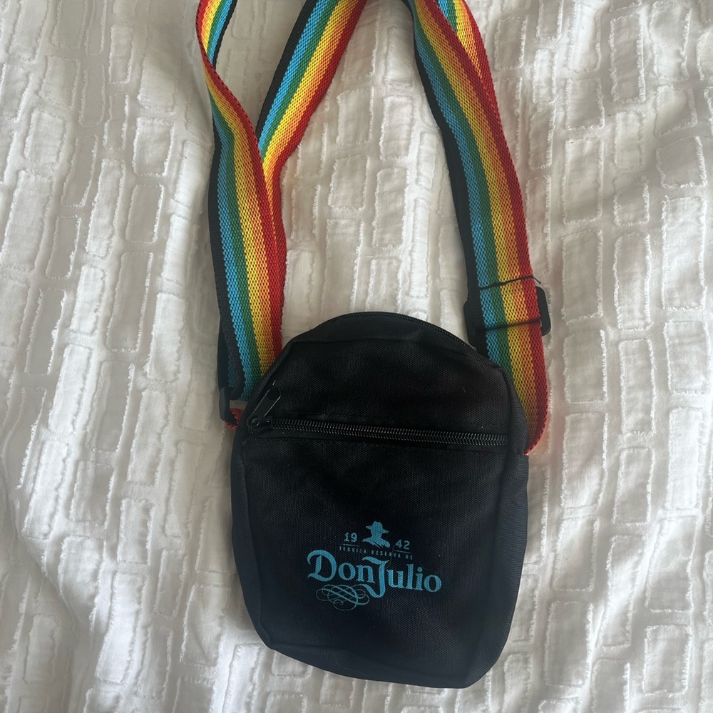 Black Crossbody Bag with Rainbow Strap